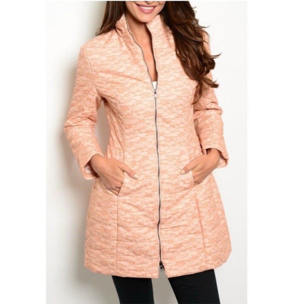 Ark & Co Puffer Quilted Lace Jacket Small Long Coat Pink Gorpcore New